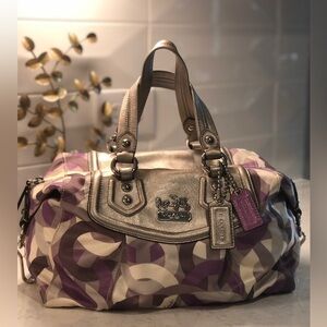 NWT COACH Madison Lavender Op Art Canvas Satin & Leather Audry Satchel Handbag